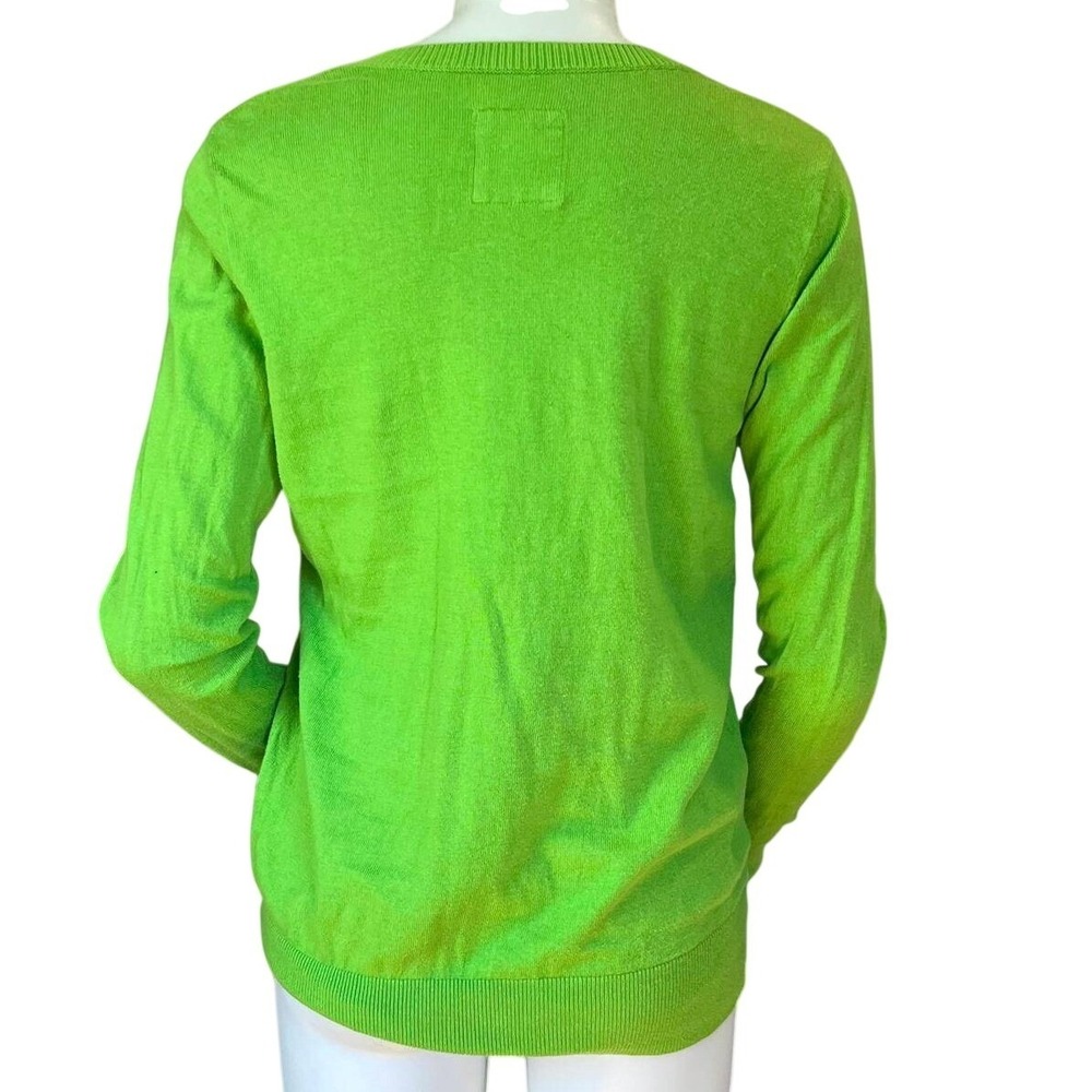 Hollister Womens Lime Green V-Neck Logo Sweater Large Cotton Blend‎ Y2K Spring - Picture 4 of 7